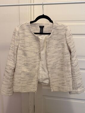 Ann Taylor Cream and Black Tweed Collarless Jacket